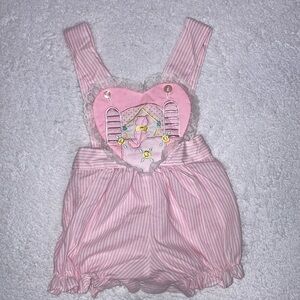 Vintage cradles kitty cat heart sunsuit bubble pink striped lace 3/6m